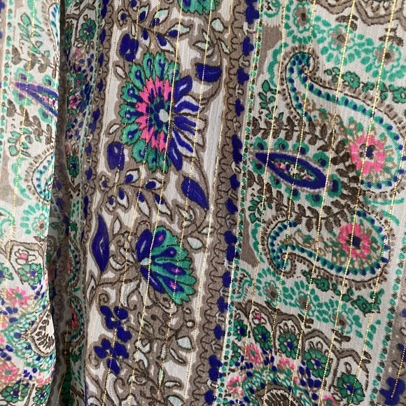 American Eagle Tie Front Printed Long Sleeve Boho Sheer Light Blouse Size XS - Picture 4 of 8